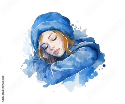 Watercolor sleeping girl. Vector illustration design.