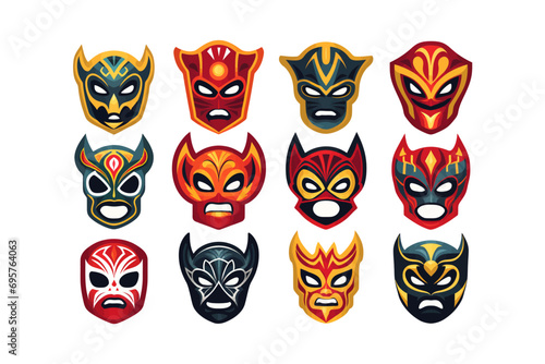 Lucha libre set of luchador mexican wrestling masks. Vector illustration design.