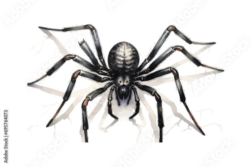 Watercolor black spider isolated on white background. Vector illustration design. photo