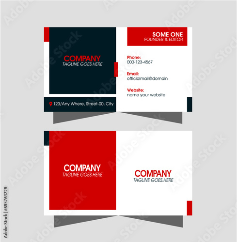 Creative business card design. Corporate modern simple, minimal, minimalist and clean visiting card layout for company in red, white and dark color for professional with presentation.
