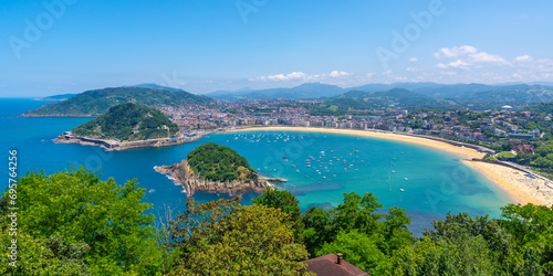 Panoramic aerial view of the beach of the city of San Sebastian