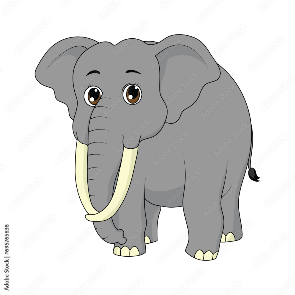 Cute Elephant With Long Tusks Cartoon Vector Stock | Adobe stock