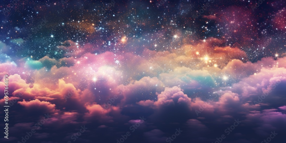 A beautiful image of a clear sky with fluffy clouds and twinkling stars. Perfect for adding a dreamy and celestial touch to any project