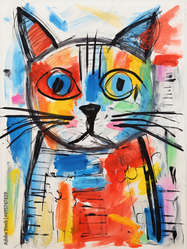 poster of a cat drawing by a child, in a colorful sketch style. Ai generated Images