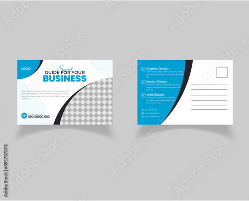Circle shape Corporate business postcard design template for business agency and company |  Blue color (ID: 695767874)
