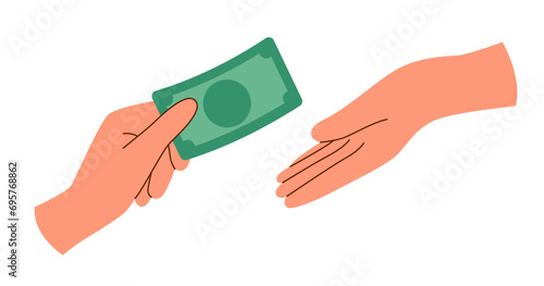 Hands passing paper money to each other. Finance concept. Money concept.
