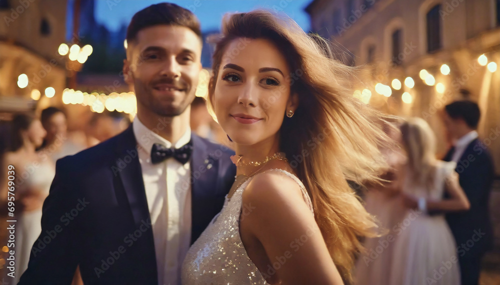 A couple of young people having fun at a New Year's Eve ball, wedding or party A couple of young people having fun at a New Year's Eve ball, wedding or party