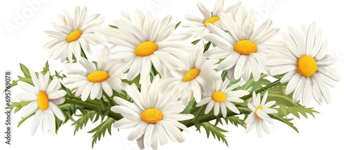Beautiful white chamomile daisy flowers isolated on white background