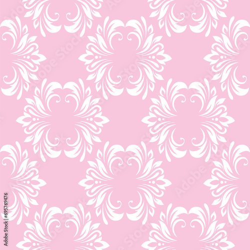 Vintage seamless plant delicate pattern of stylized leaves  flowers and curls on pink background. Retro style. Vector backdrop  texture for victorian wallpapers  wrapping paper  fabric