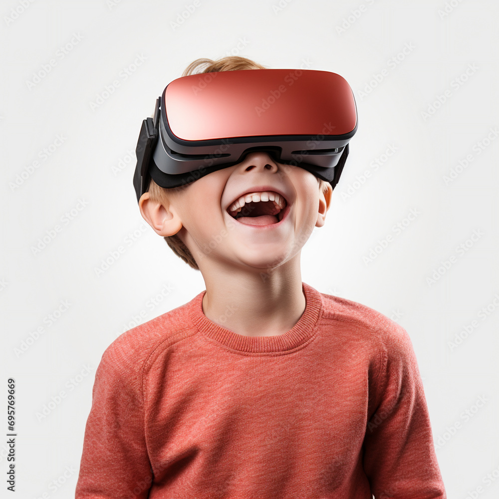 a cute boy wearing VR glasses isolated on white background, AI Generative. a cute boy wearing VR glasses isolated on white background, AI Generative.