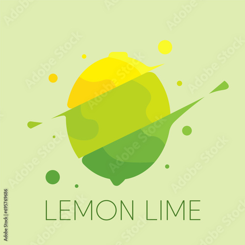 Yellow dan green fresh lemon lime fruit flat design for children wallpaper, book cover, icon, background or social media tamplate. A simple illustration lemonde.