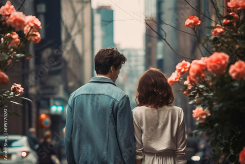 couple in love on the street of a big city.