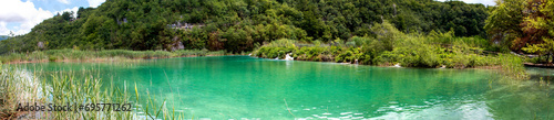 landscape with cascades in the Plitvice Lakes National Park (Nacionalni park Plitvička jezera) in the state of Gospić in Croatia 