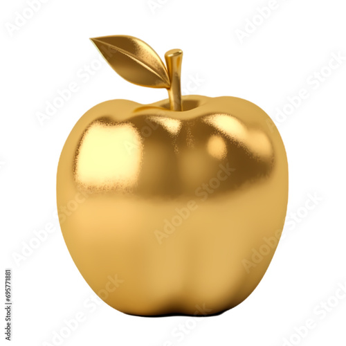 Golden apple isolated on transparent background