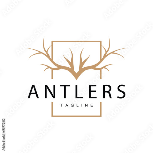 Deer Antlers Logo Design Hunter Antlers Forest Animal Symbol Illustration