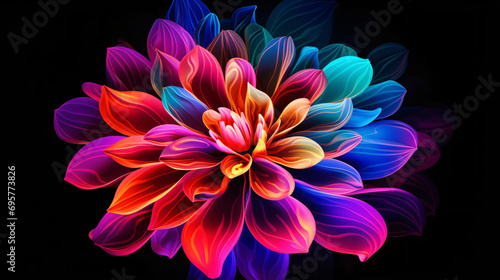 Colorful flower in neon colors on black background. © Natia
