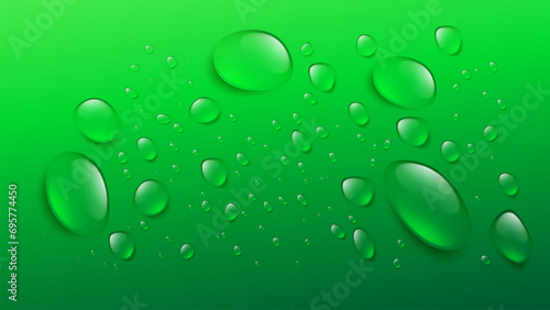 Fresh green wallpaper of shiny transparent water droplets