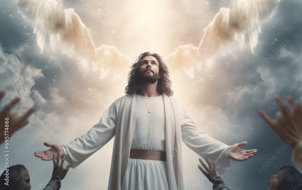 Jesus Christ in Heaven. Resurrection of Jesus Christ concept. Generative AI