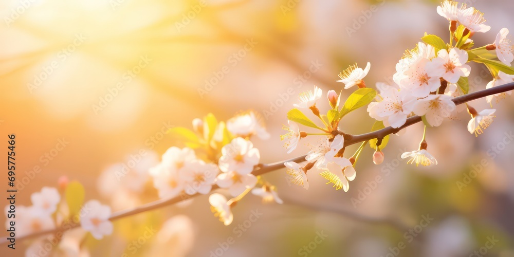 The essence flower of spring with a refreshing background with sunlight shimmering and creating a defocused effect