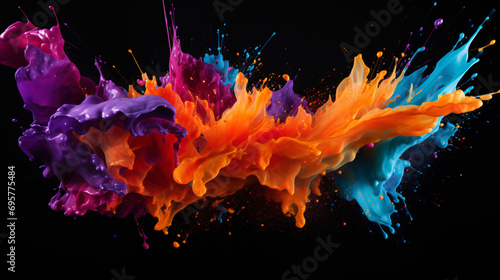 Colorful paint splashes isolated on black background