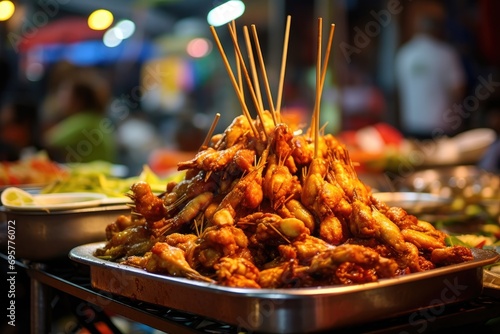 Fried food on a stick, Thai street food © Lubos Chlubny