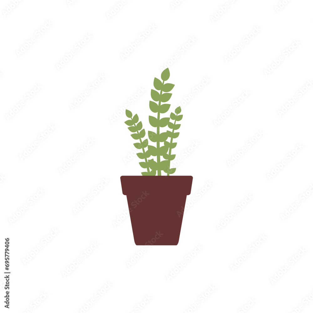 set of plants with brown pots set set of plants with brown pots set