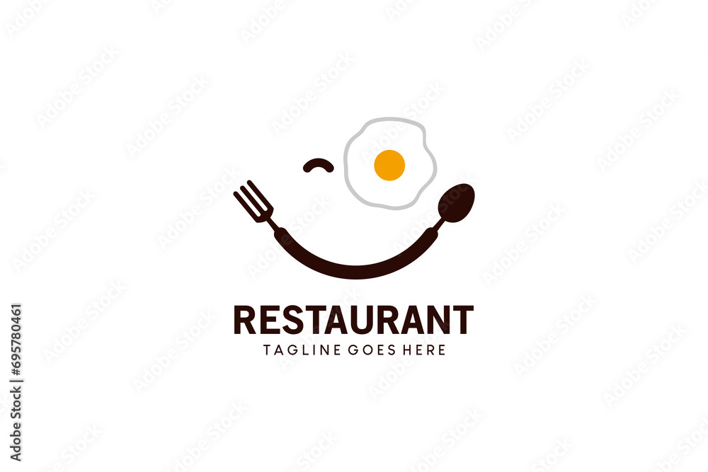 Fototapeta premium Sweet smile restaurant logo with spoon and fork symbol