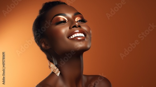 Radiant beauty portrait of woman with glowing skin and elegant earrings. Beauty and fashion.