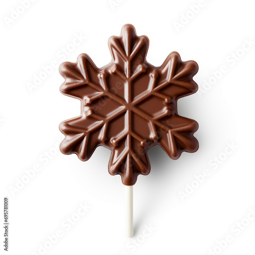 chocolate lolipop in the shape of a snowflake isolated on white background, AI Generative