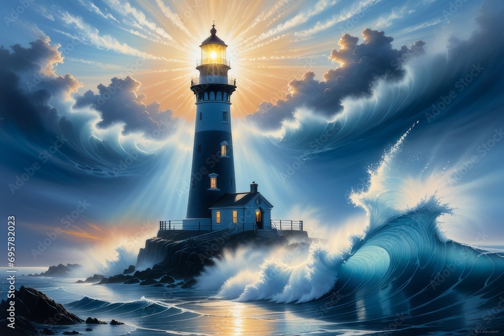 lighthouse in the sea created with generative AI software.
