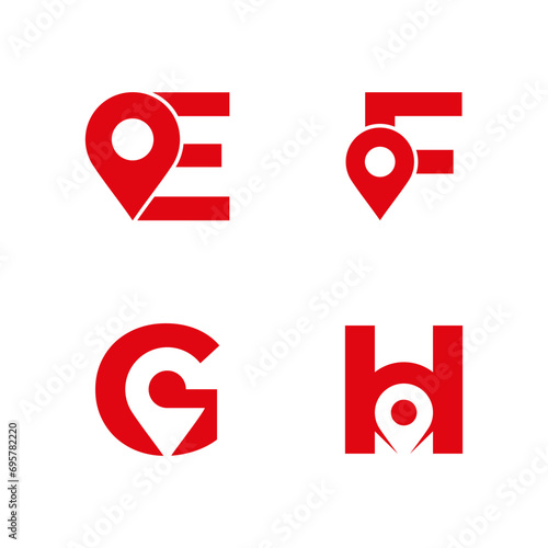 Letter E F G H logo with location icon. E F G H pointer logo template, gps logo initials