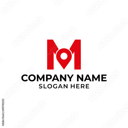 Letter M logo with location icon. M pointer logo template, gps logo initial