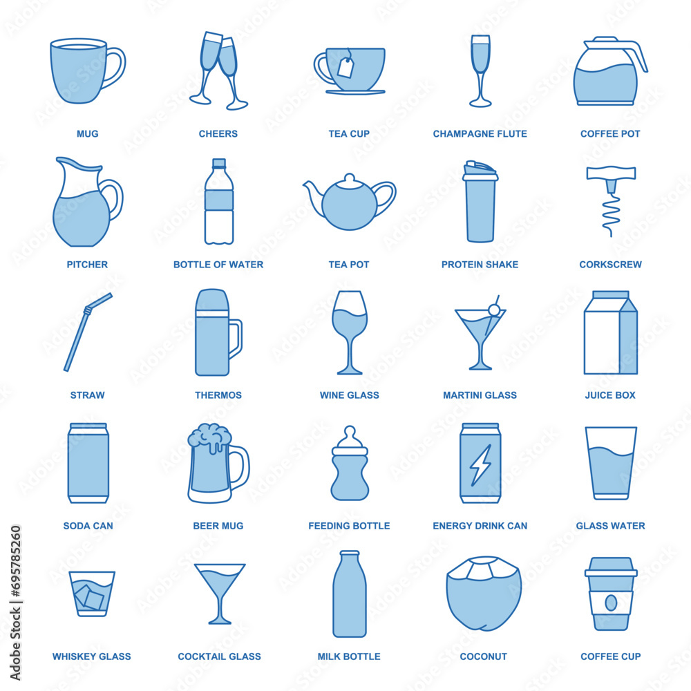 drink icon set, Included icons as Beer Mug, Folder, Tea Pot, Milk