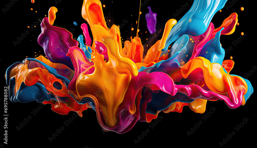 Colored paint splashes on dark background