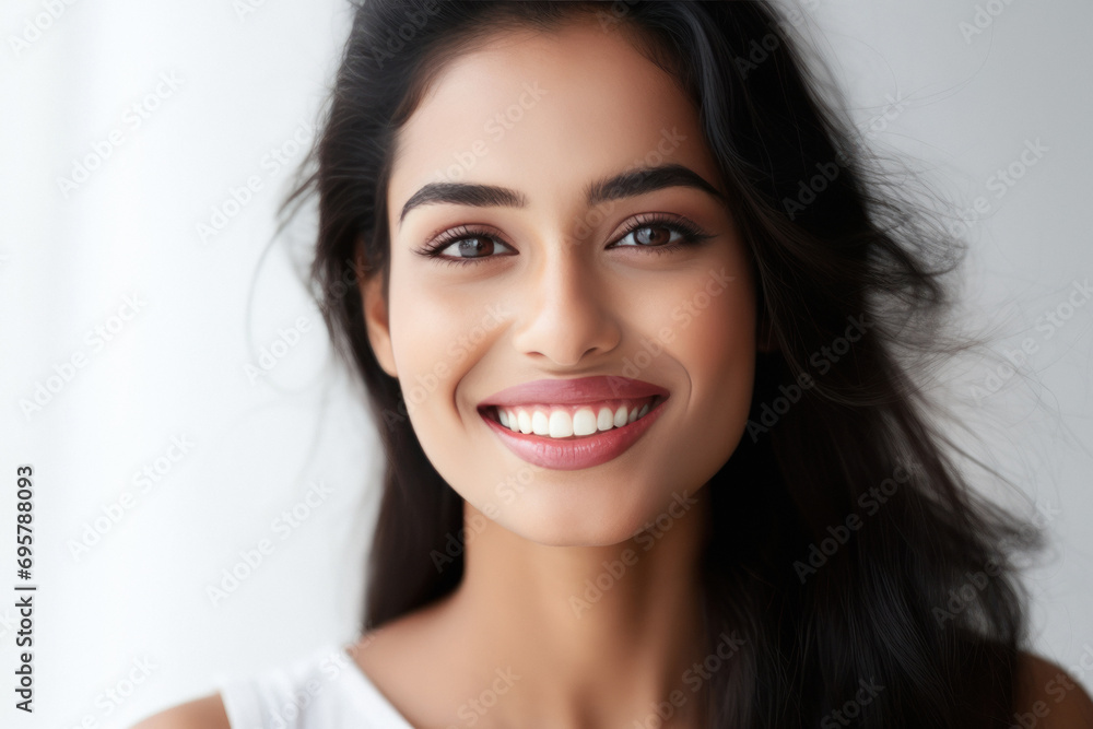 Young and beautiful indian woman smiling on white background. Young and beautiful indian woman smiling on white background.