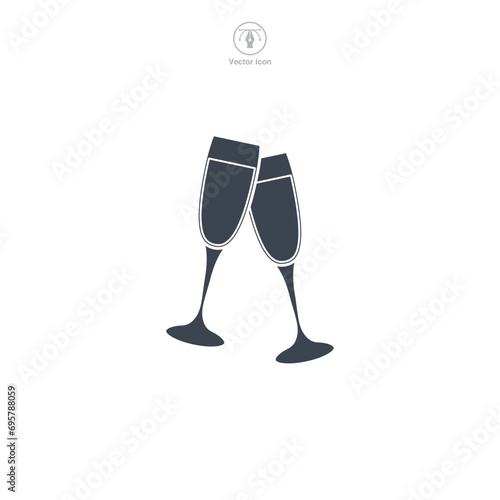 Cheers champagne glasses Icon symbol vector illustration isolated on white background