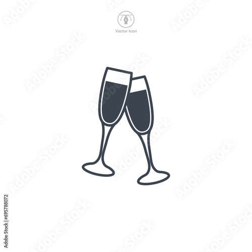 Cheers champagne glasses Icon symbol vector illustration isolated on white background