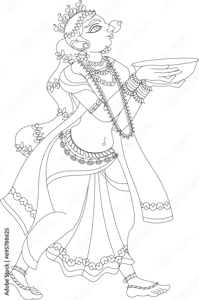 Lord's Servant, Gopika, or Sevika, have drawn in Indian folk art, Kalamkari style. Pattachitra from Osiasha, India. for textile printing, logo, and wallpaper. Lord's Servant, Gopika, or Sevika, have drawn in Indian folk art, Kalamkari style. Pattachitra from Osiasha, India. for textile printing, logo, and wallpaper.