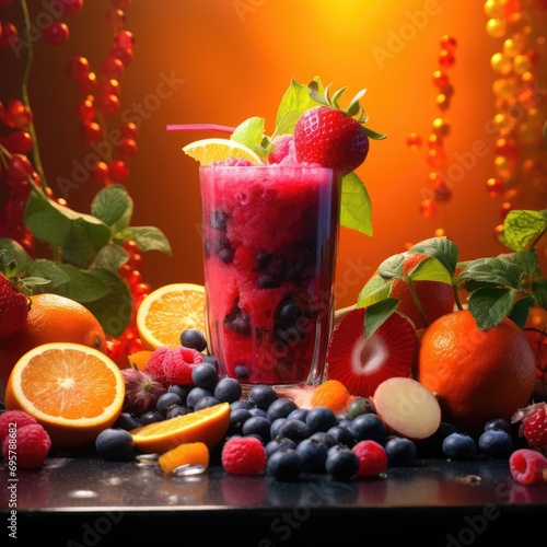 Vibrant Smoothie Medley: Backlit Glow, Colorful Ingredients, Detailed Textures, Layered Glass Presentation Highlighting Superfood Benefits in a Bright and Inviting Arrangement Against a Vibrant Backdr