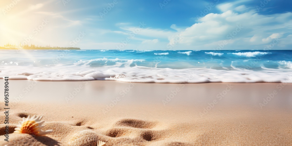 Savor a summer vacation on the Golden sand meets the tranquil blue sea, creating a summer beach backdrop with sunlights shimmering. Savor a summer vacation on the Golden sand meets the tranquil blue sea, creating a summer beach backdrop with sunlights shimmering.