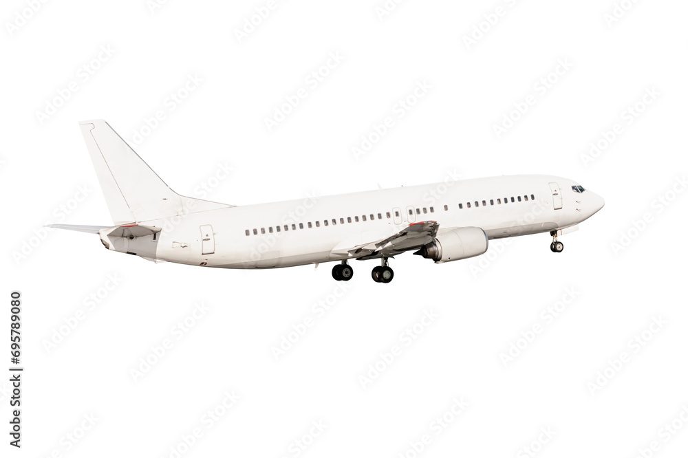 Obraz premium Take off a white passenger jetliner isolated
