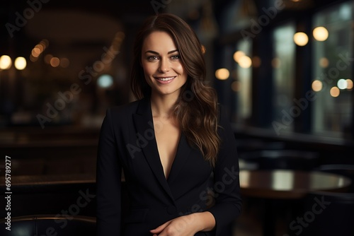 horizontal of a young smart dressed business woman smiling AI generated