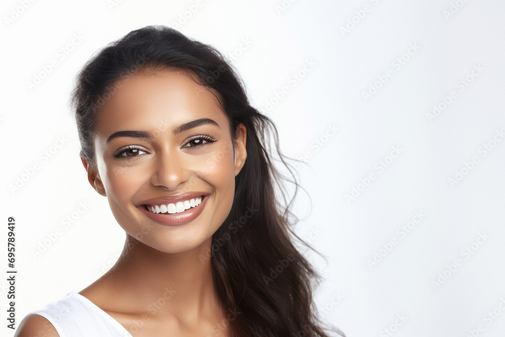 Young and beautiful indian woman smiling on white background. Young and beautiful indian woman smiling on white background.