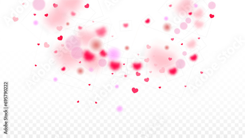Hearts Confetti Falling Background. St. Valentine's Day pattern. Romantic Scattered Hearts Design Element. Love. Sweet Moment. Gift. Cute Element of Design for Sales or Celebration.