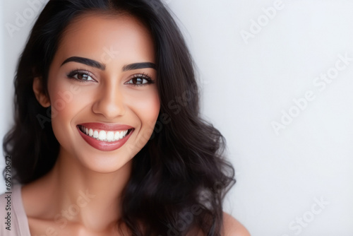 Young and beautiful indian woman smiling on white background. © Niks Ads