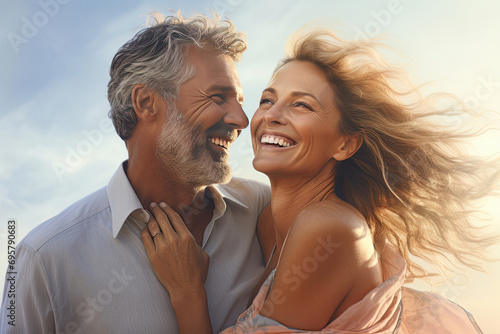 Happy mature senior couple on the beach mutual love © Stefan
