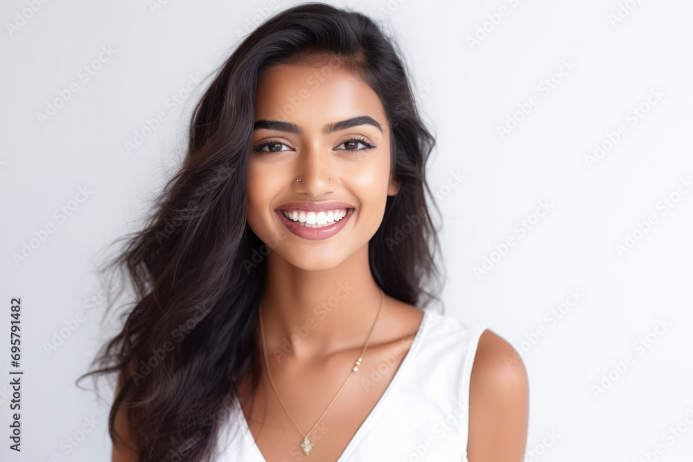 Young and beautiful indian woman smiling on white background. Young and beautiful indian woman smiling on white background.