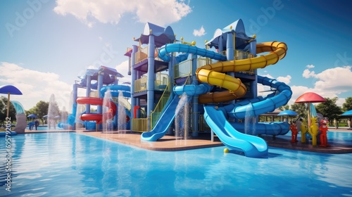 Entertaining children's playground in the pool of the water park.