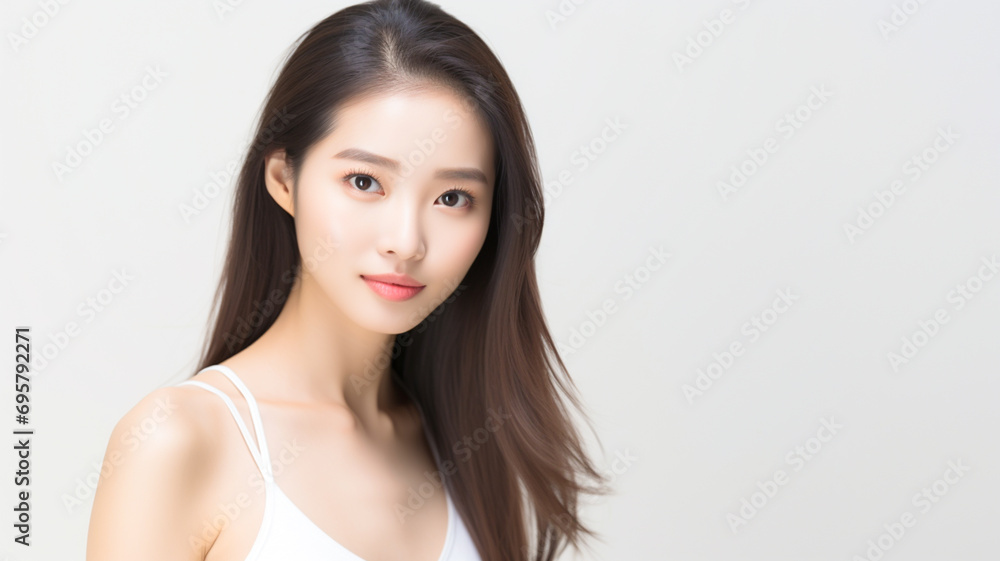 Happy smiling asian girl with perfect skin. Skin care and health concept. Copy space.
Happy smiling asian girl with perfect skin. Skin care and health concept. Copy space.