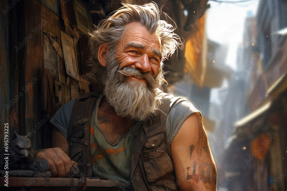 Portrait of senior beggar man with a dreamy look and hope for a bright future Portrait of senior beggar man with a dreamy look and hope for a bright future